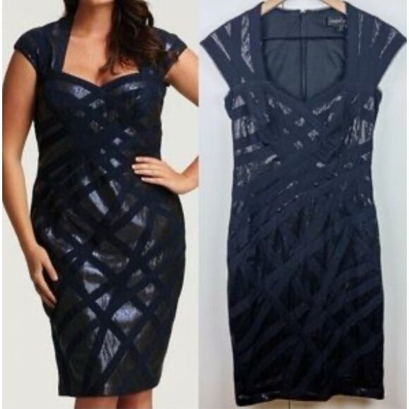 Tadashi Dress 6 Black Metallic Sequin Stretch Sheath Wedding Party Cruise Event - Picture 1 of 13